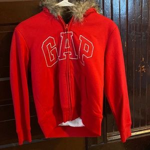 RED GAPKIDS Sweater with furry hood
